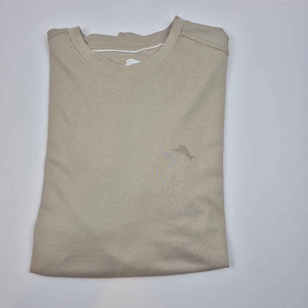 Tommy Bahama Men's M Twill T-Shirt Crew Neck Short Sleeve Beige Casual Beach NWT
